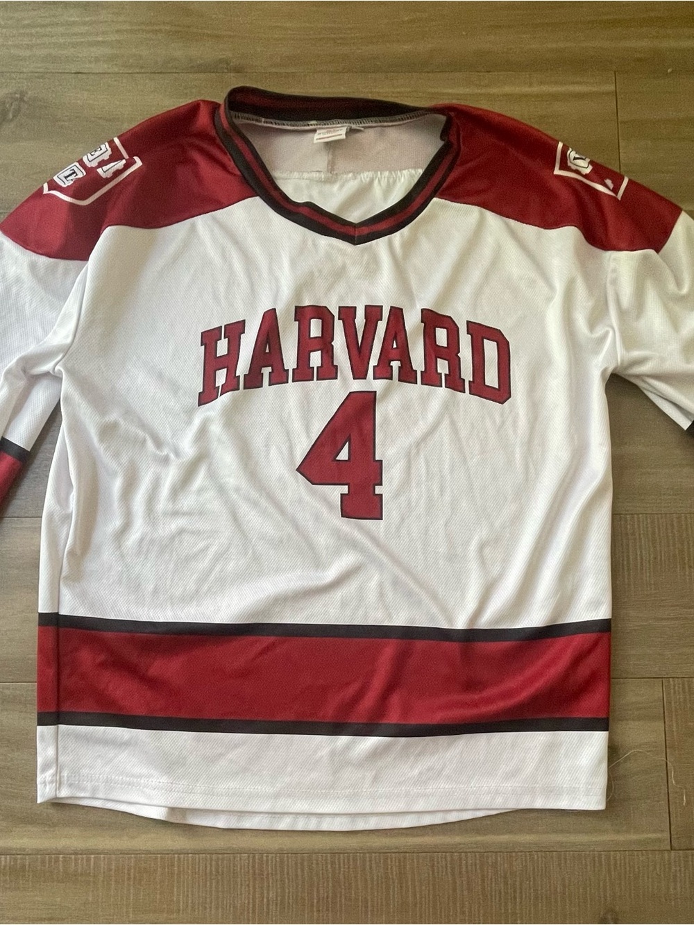 Harvard Crimson Hockey Cleary #4 Youth Medium Jersey White Maroon Long Sleeve